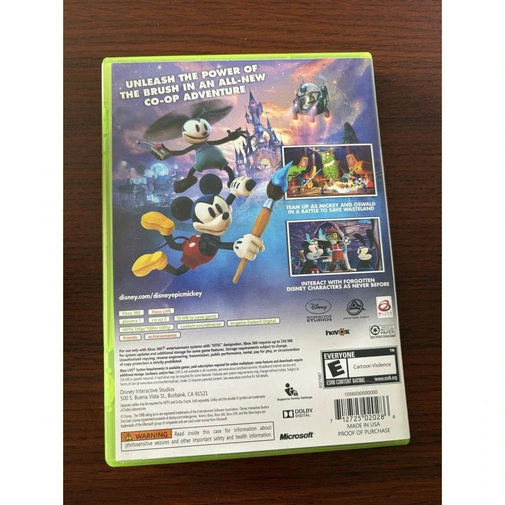 Disney Epic Mickey 2: The Power of Two Microsoft Xbox 360 2012 CIB‎ Video Game